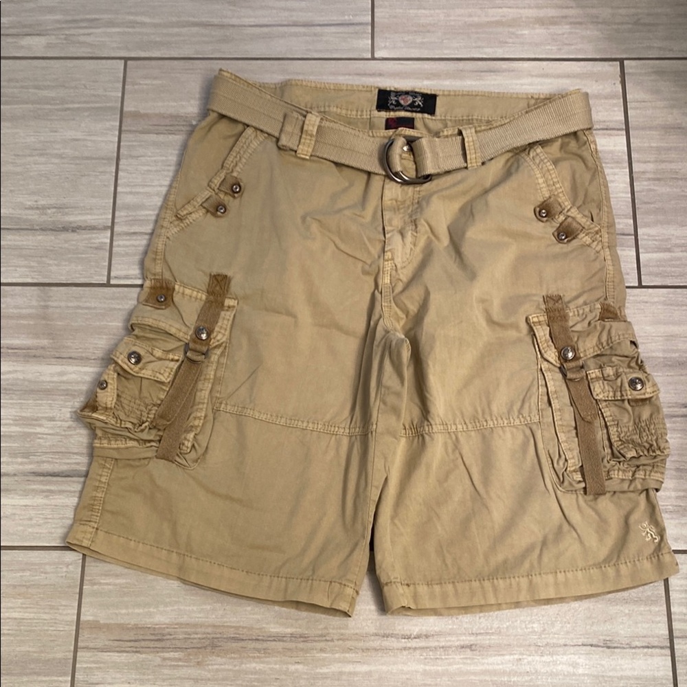 Vintage English Laundry Lions gate Men's belted Tan Cargo Shorts size 34